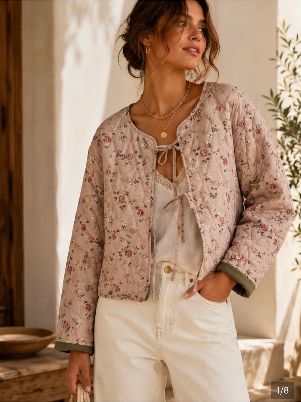 NWT (L)Anthropologie Avec Les Filles Floral Quilted Open Tie Jacket Cottagecore